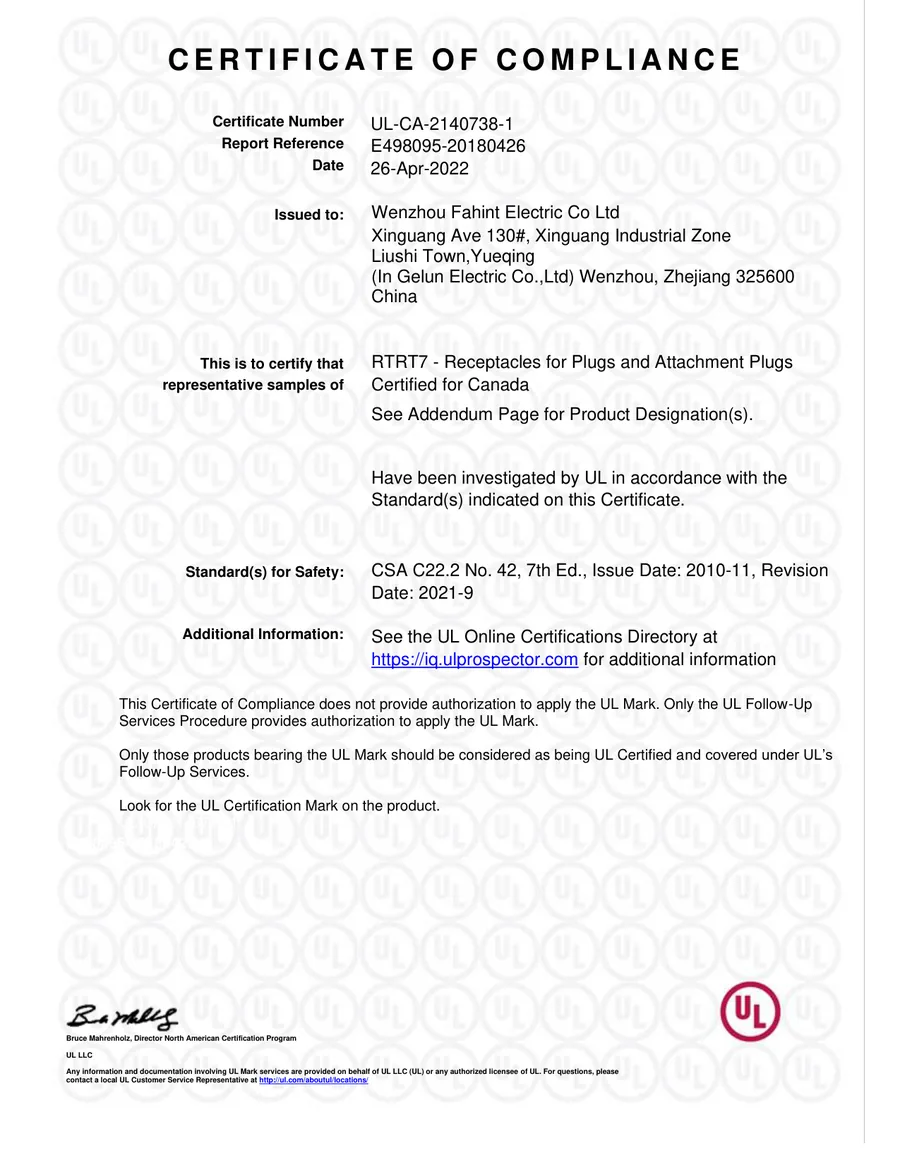 UL — USB Outlets certificate